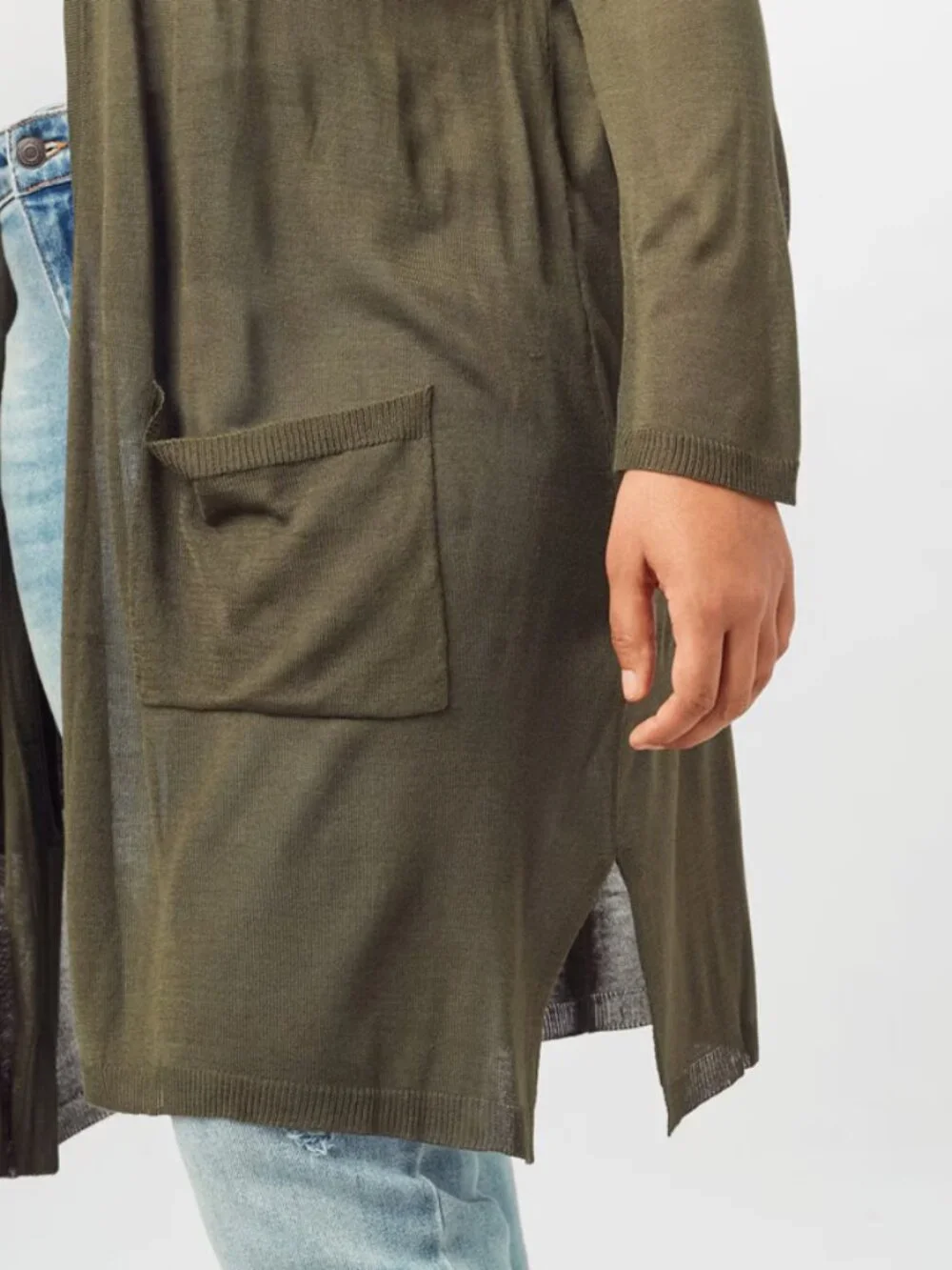 Kaffe Lightweight Long Sandra Open Cardigan In Olive Green - Picture 5 of 6
